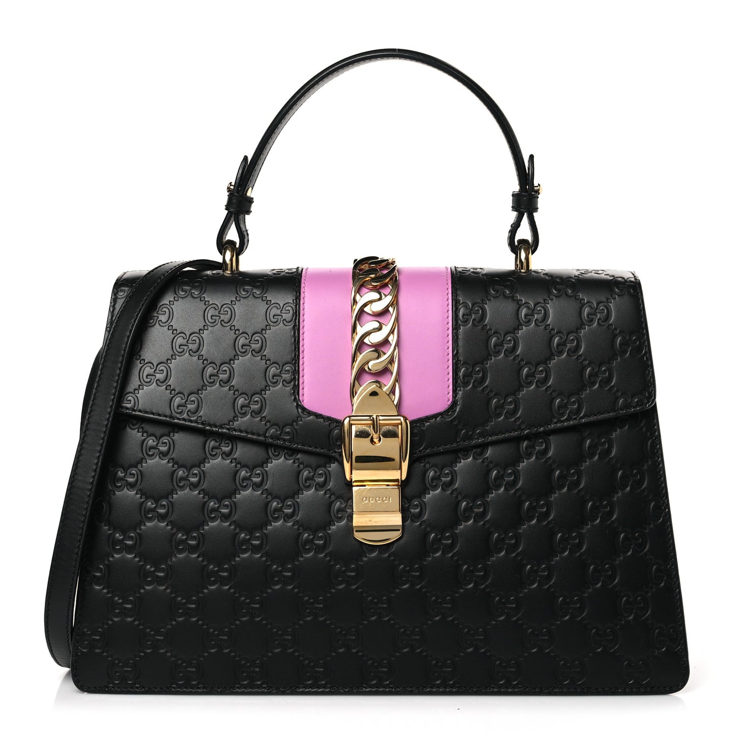 Guccissima Medium Sylvie Top Handle Bag Black Pink