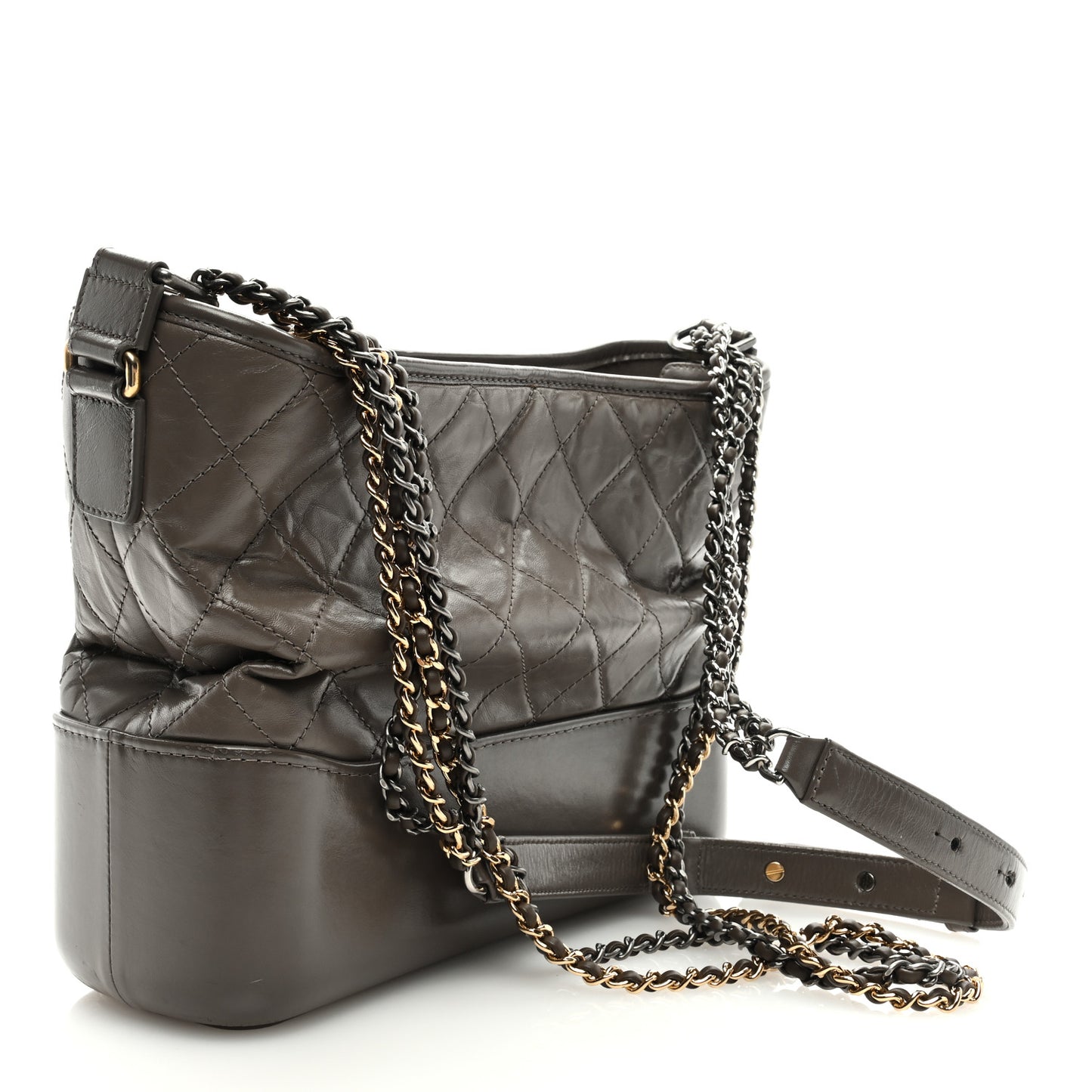 Aged Calfskin Quilted Medium Gabrielle Hobo Grey