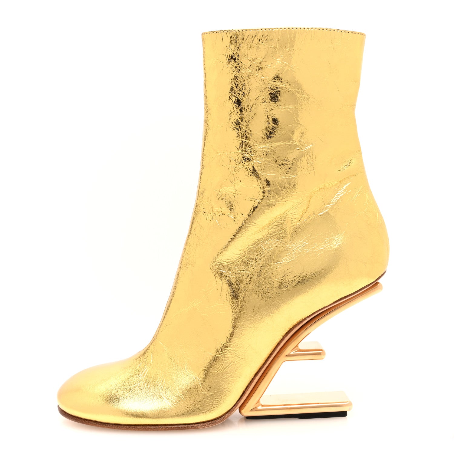 Fendi Laminated Craquele Nappa Fendi First 95mm Booties 38 Gold 1 of 7