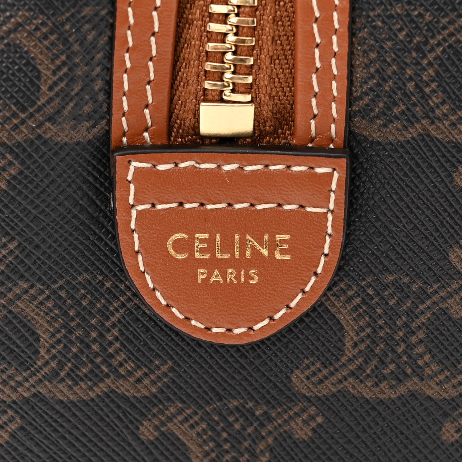 Celine Triomphe Canvas Calfskin Small Boston Bag Tan 6 of 11