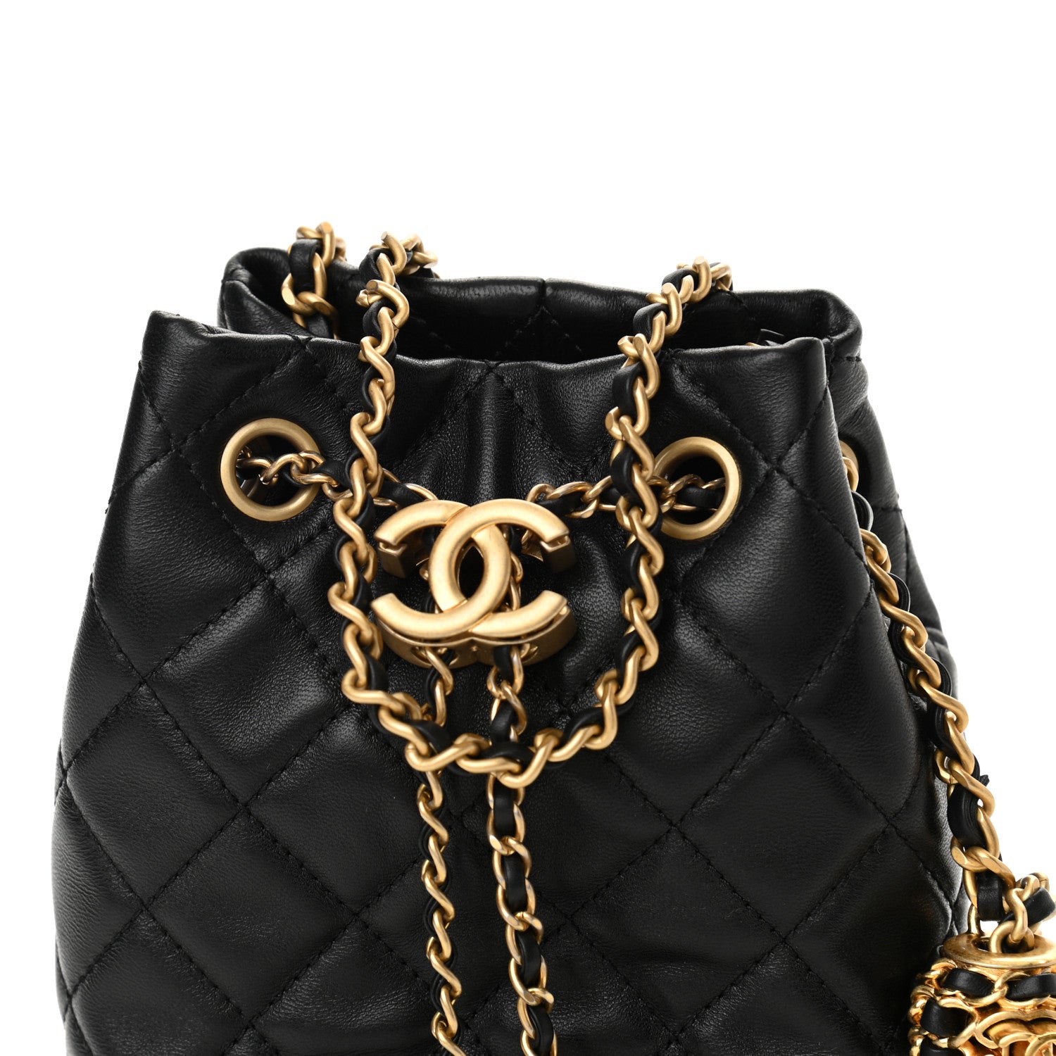 Chanel Lambskin Quilted Pearl Crush Drawstring Bag Black 8 of 11