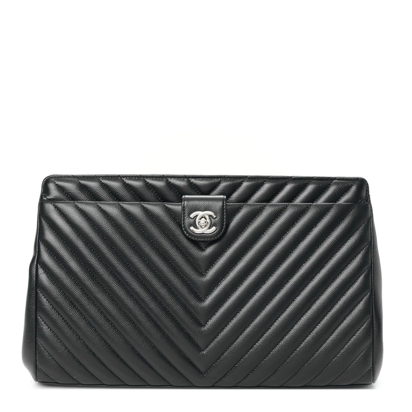 Caviar Chevron Quilted Framed Clutch Black