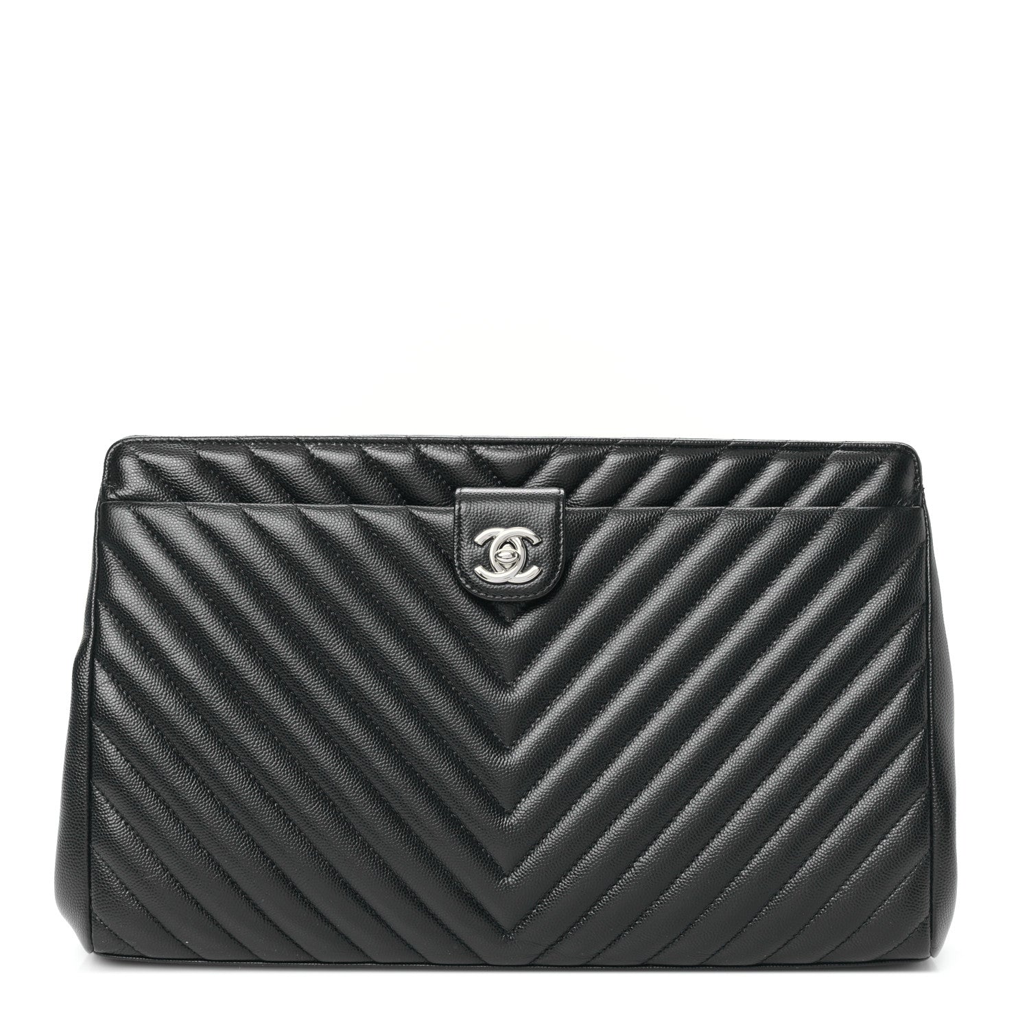 Chanel Caviar Chevron Quilted Framed Clutch Black 1 of 9