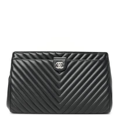 Chanel Caviar Chevron Quilted Framed Clutch Black 1 of 9