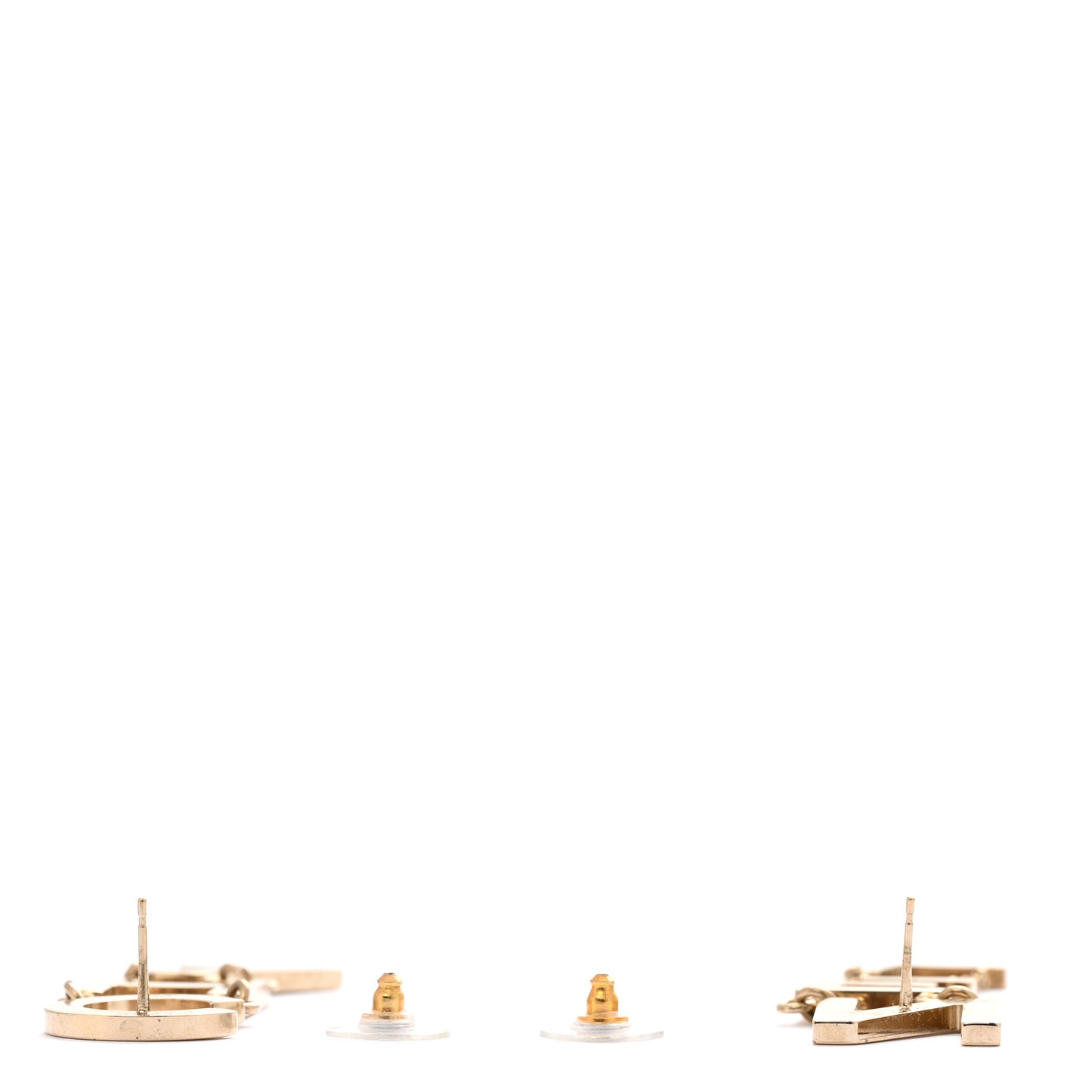 Metal Cha-Nel Logo Drop Earrings Gold