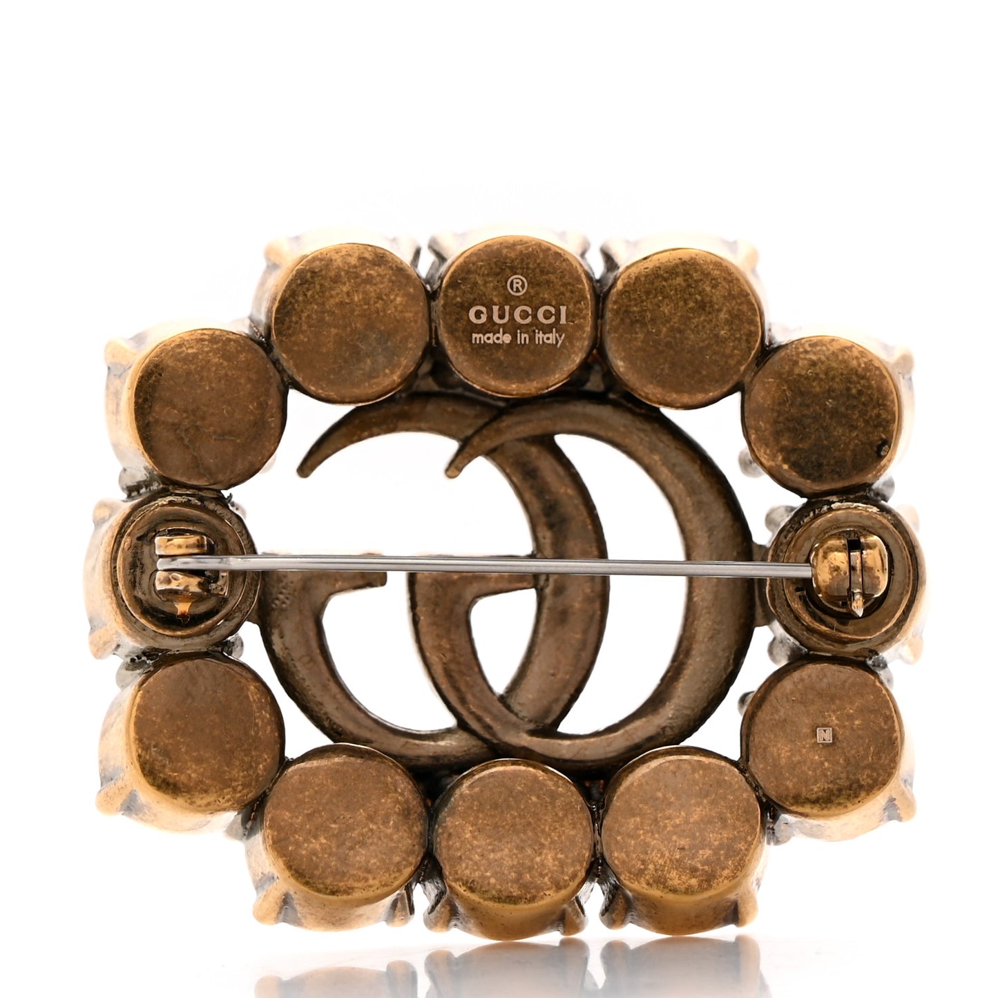 Metal Crystal Double G Brooch Aged Gold