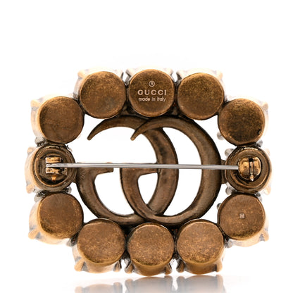 Gucci Metal Crystal Double G Brooch Aged Gold 3 of 5