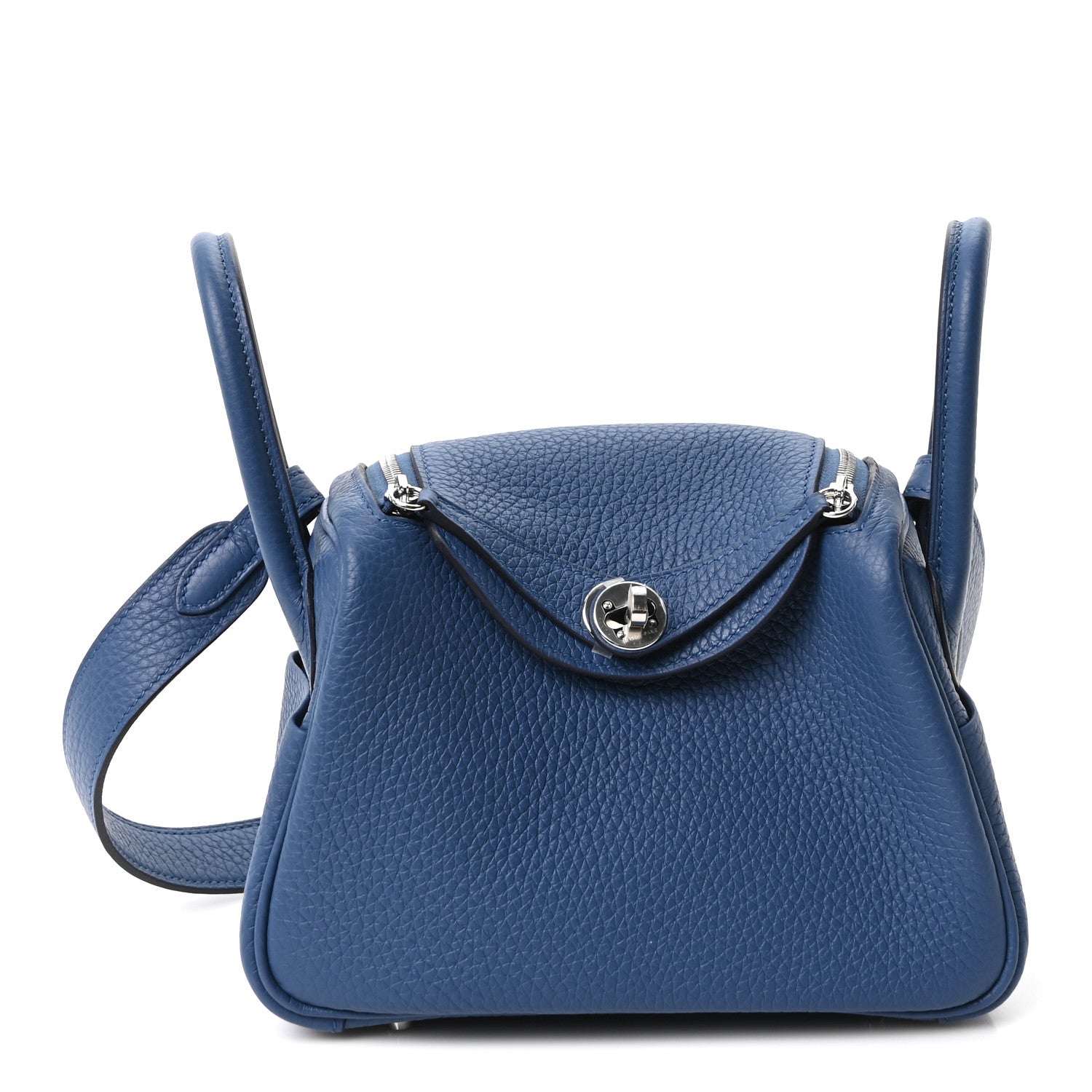 Hermes Taurillon Clemence Mini Lindy 20 Bleu Tie 1 of 11