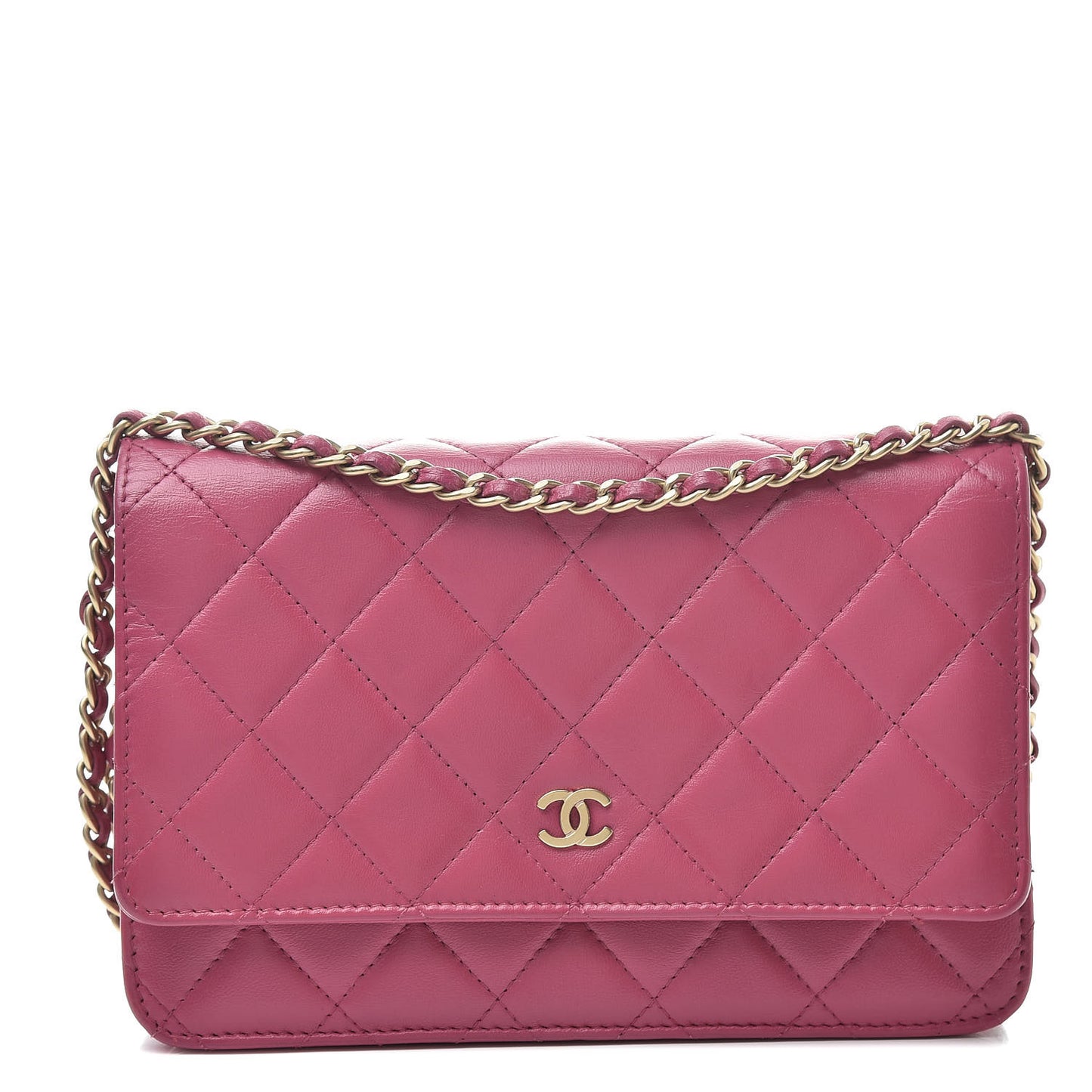 Lambskin Quilted Wallet On Chain WOC Pink