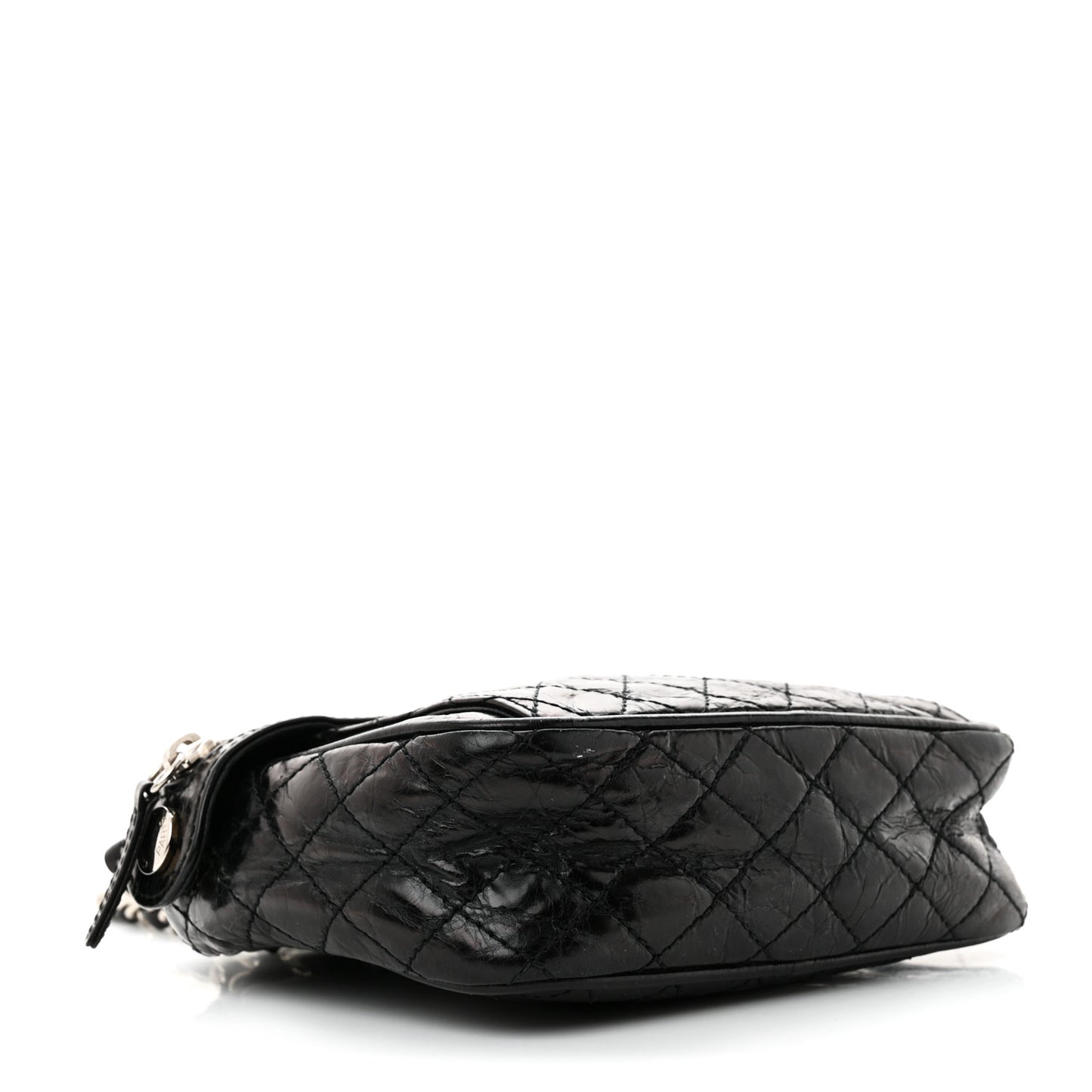 Glazed Crackled Calfskin Quilted CC Crossbody Black