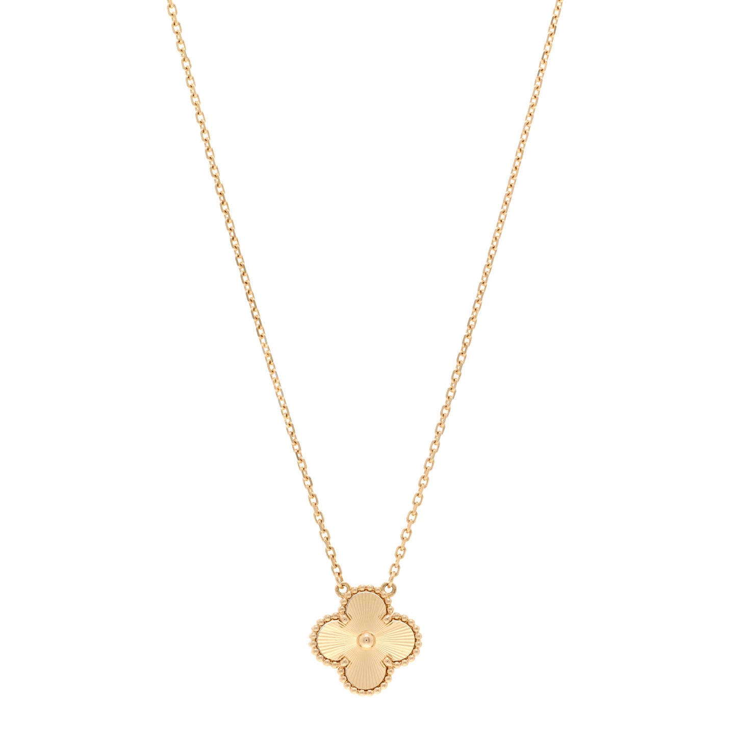 18K Yellow Gold Guilloche Vintage Alhambra Pendant Necklace