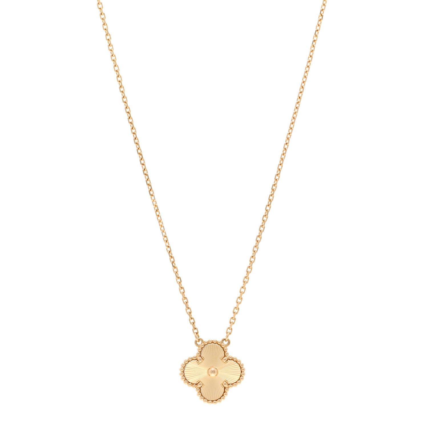 Van Cleef & Arpels 18K Yellow Gold Guilloche Vintage Alhambra Pendant Necklace 1 of 4