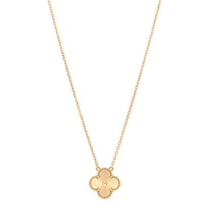 Van Cleef & Arpels 18K Yellow Gold Guilloche Vintage Alhambra Pendant Necklace 1 of 4