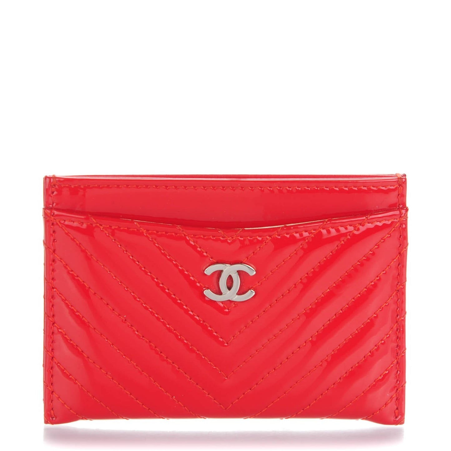Patent Quilted Chevron Card Holder Red