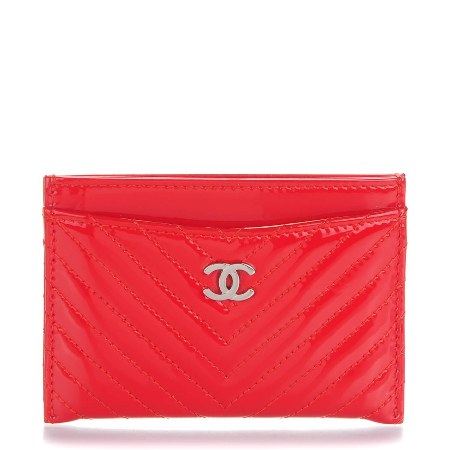 Chanel Patent Quilted Chevron Card Holder Red 1 of 8