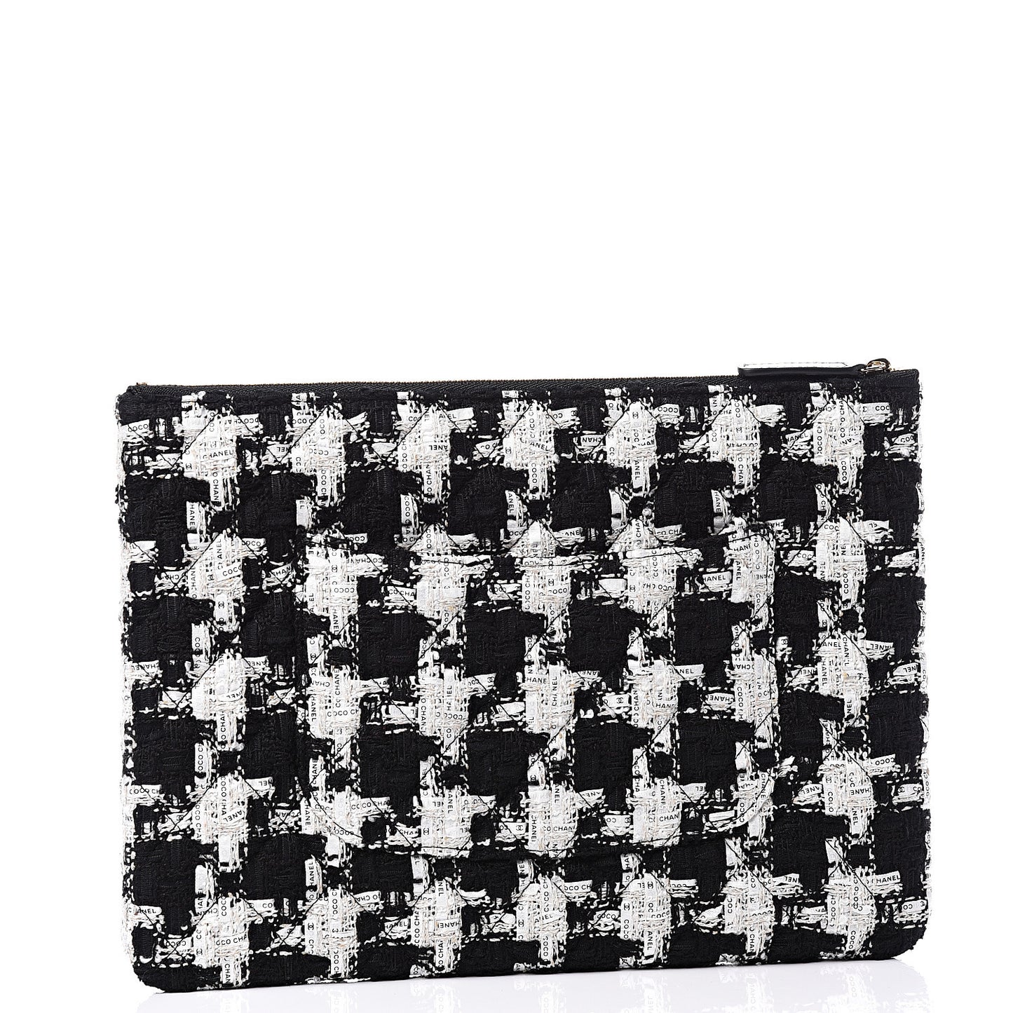 Tweed Quilted Medium Cosmetic Pouch Black Ecru White