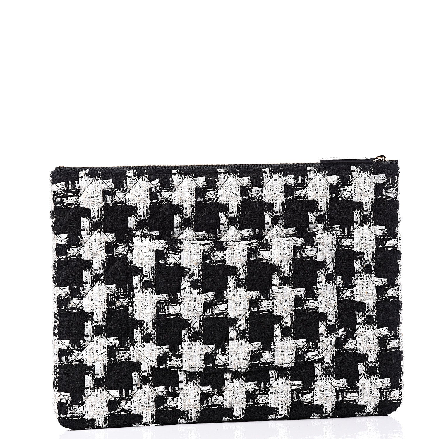Chanel Tweed Quilted Medium Cosmetic Pouch Black Ecru White 2 of 10