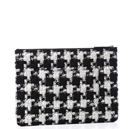 Chanel Tweed Quilted Medium Cosmetic Pouch Black Ecru White 2 of 10
