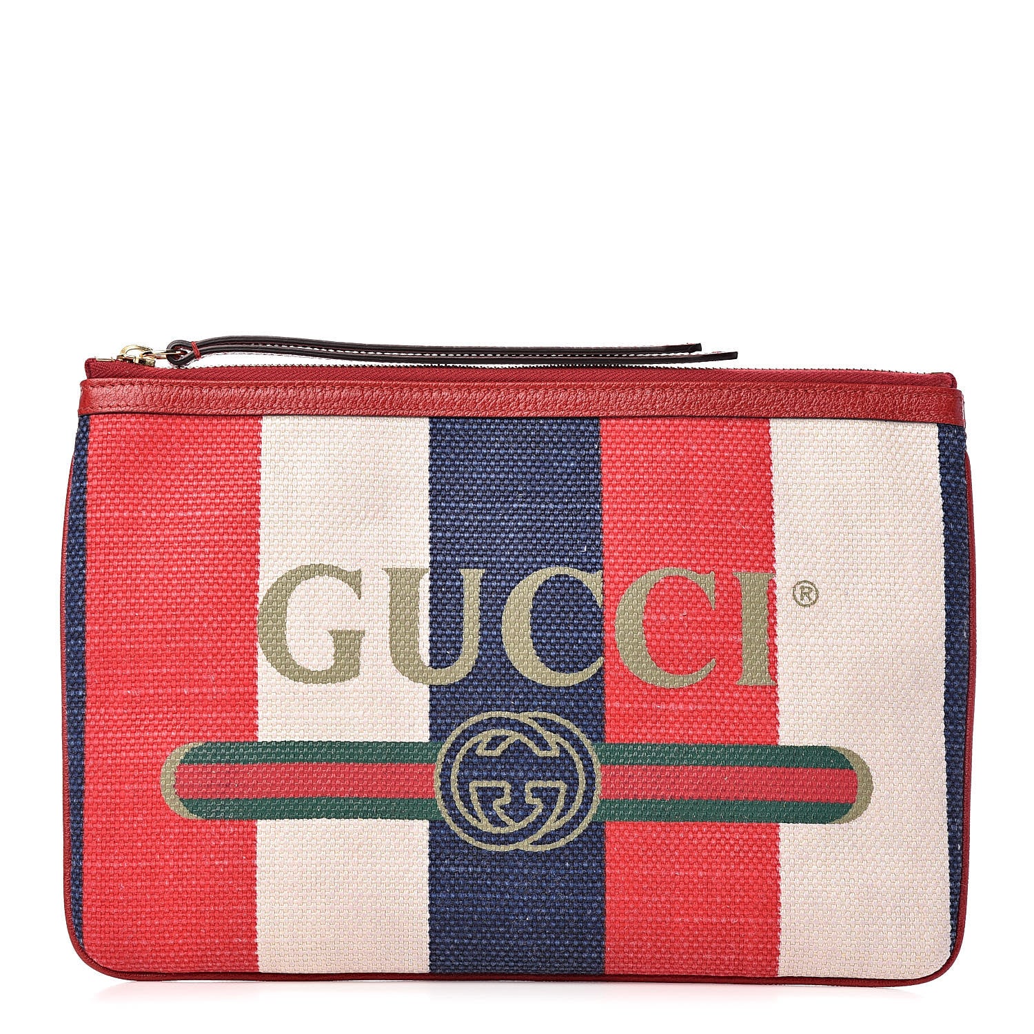 Gucci Canvas Sylvie Stripe Logo Zip Pouch Mystic White Hibiscus Red Maritime 1 of 7