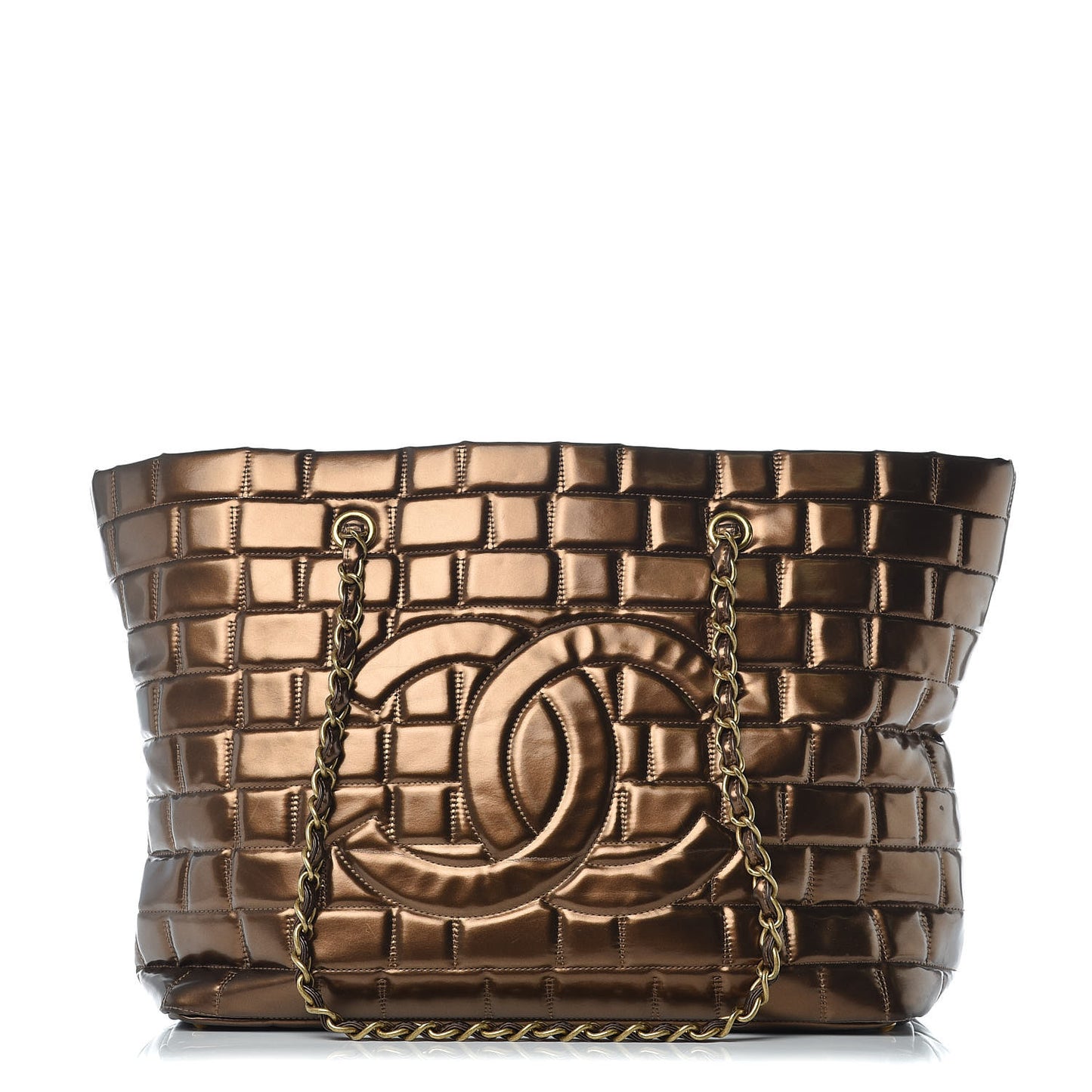 Vinyl Quilted Large Frozen Tote Bronze
