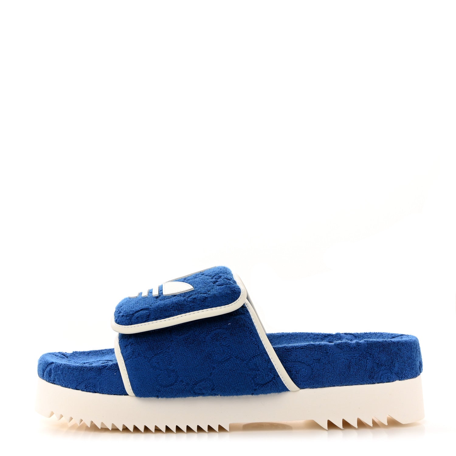 Gucci X ADIDAS Terry Cloth Trefoil GG Monogram Mens Platform Sandals 10 Oriental Blue Mystic White 1 of 7