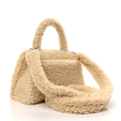 Balenciaga Curly Faux Shearling Small Hourglass Top Handle Bag Beige 3 of 8