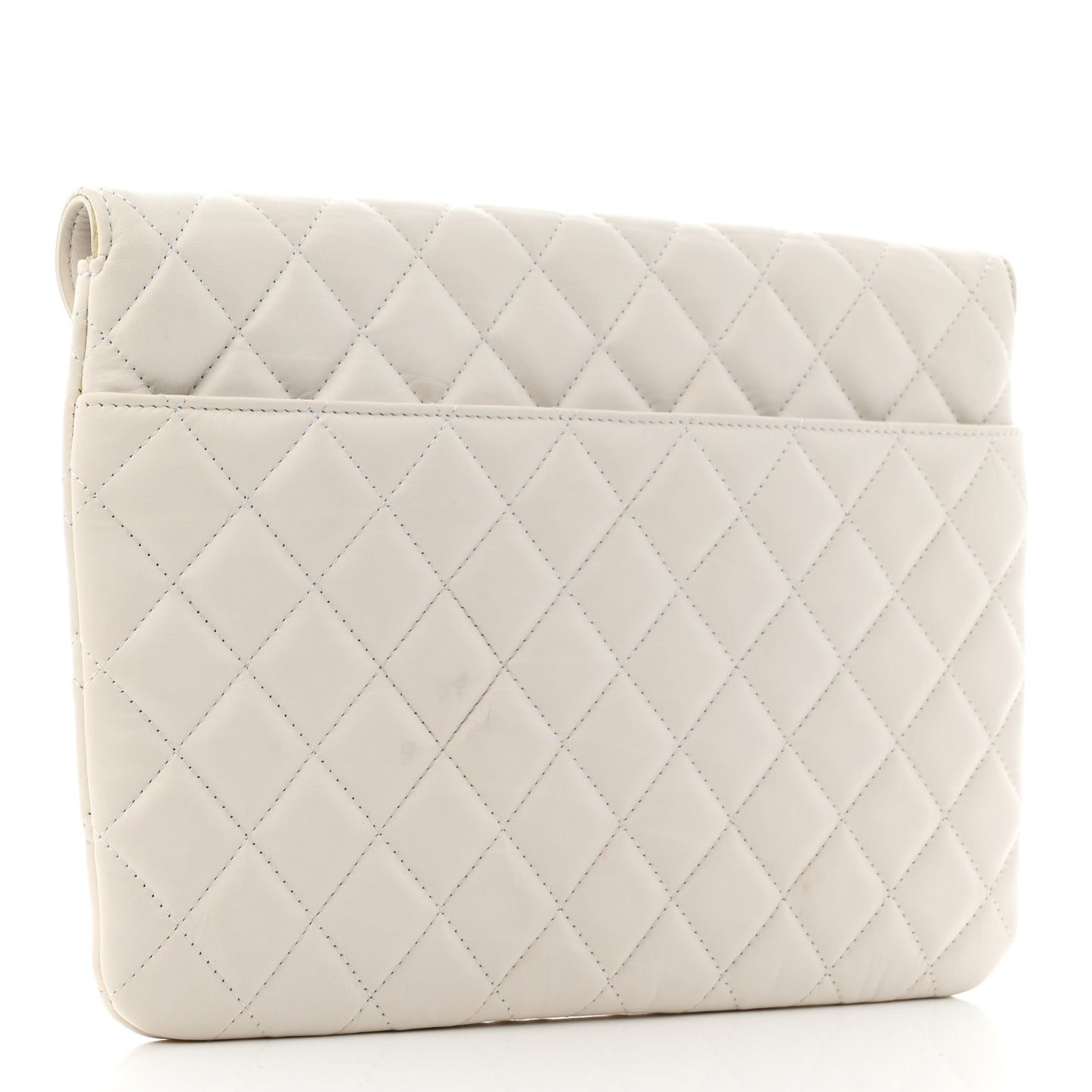 Calfskin Quilted Logo Flap Case White