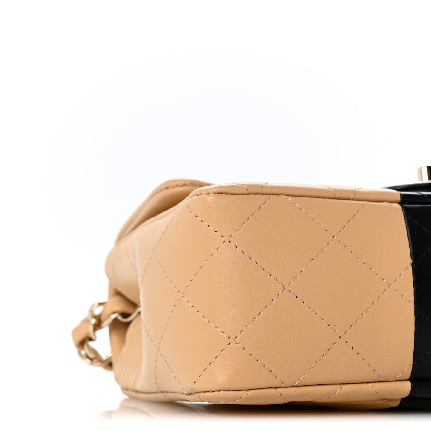 Lambskin Quilted Mini Rectangular Flap Beige Black