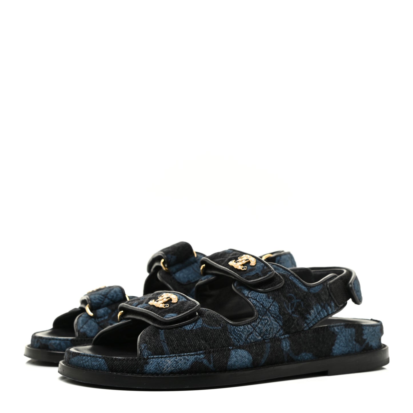 Denim Velcro Dad Sandals 37 Dark Grey Blue Black
