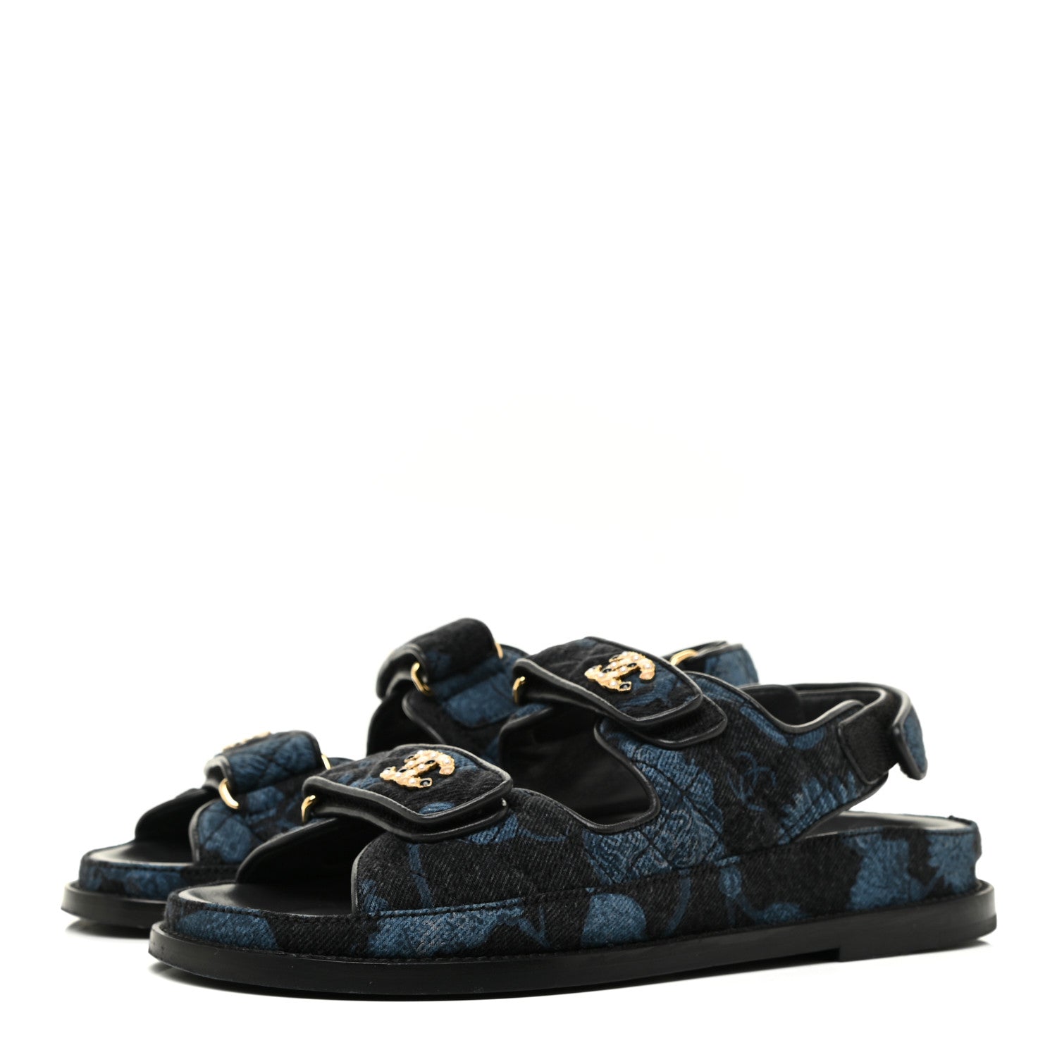 Chanel Denim Velcro Dad Sandals 37 Dark Grey Blue Black 3 of 12