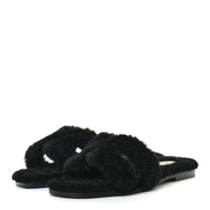 Hermes Woolskin Oran Sandals 36 Black 3 of 7