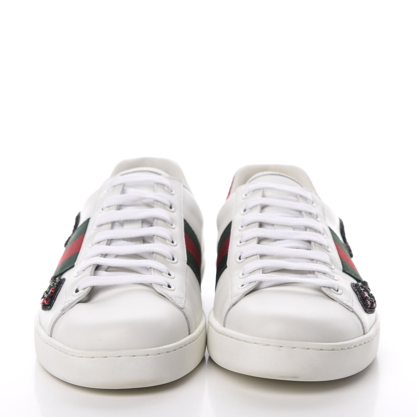 Calfskin Web Studded Arrow Ace Sneakers 38 White