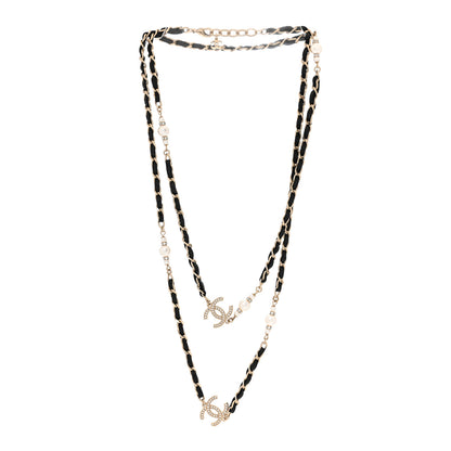 Chanel Lambskin Pearl CC Long Chain Necklace Black Gold 3 of 5