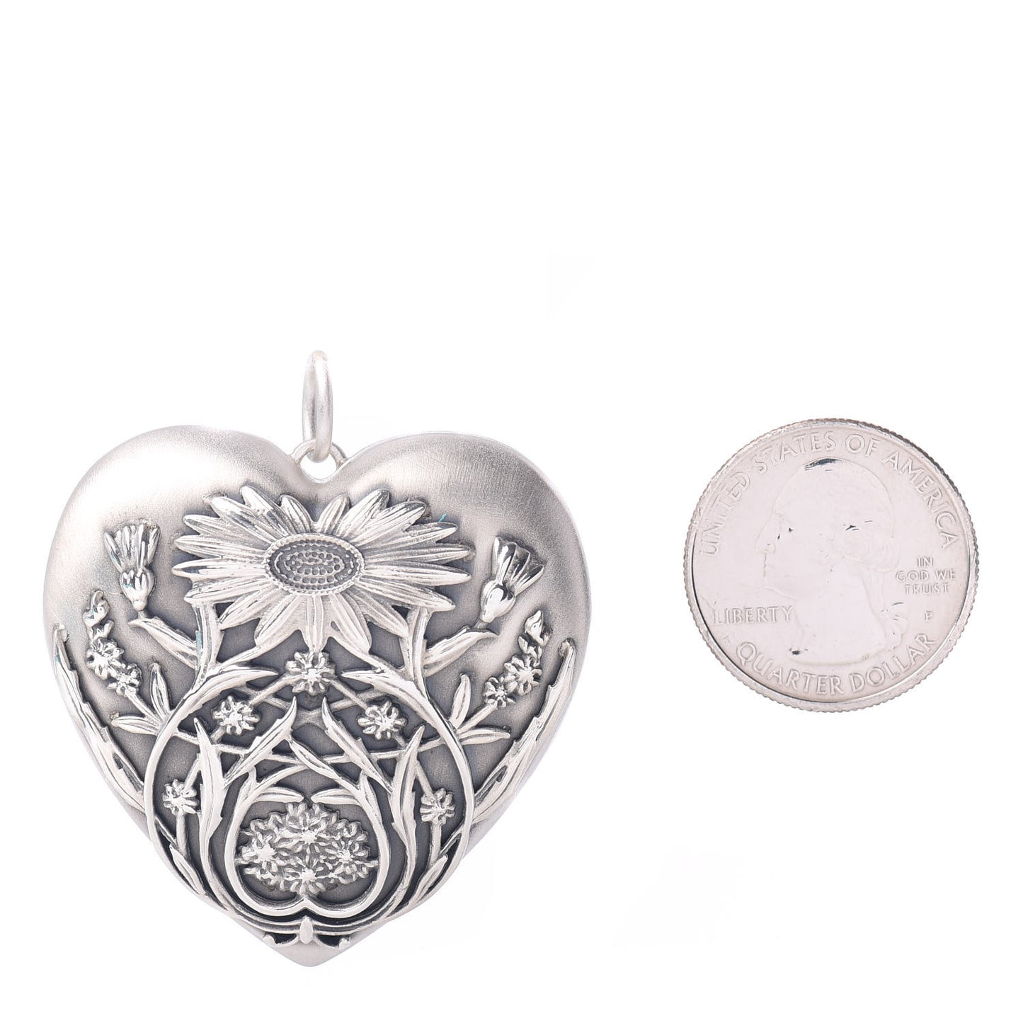 Sterling Silver Large Ziegfeld Daisy Heart Locket Pendant