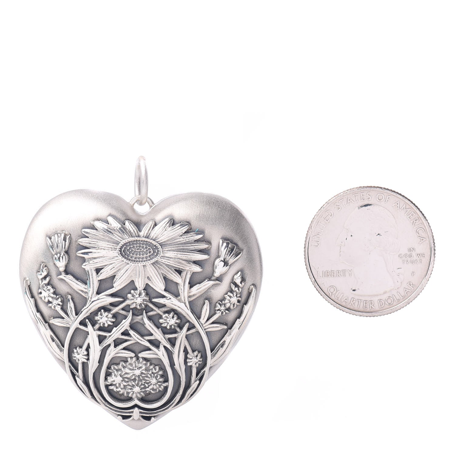Tiffany Sterling Silver Large Ziegfeld Daisy Heart Locket Pendant 2 of 4