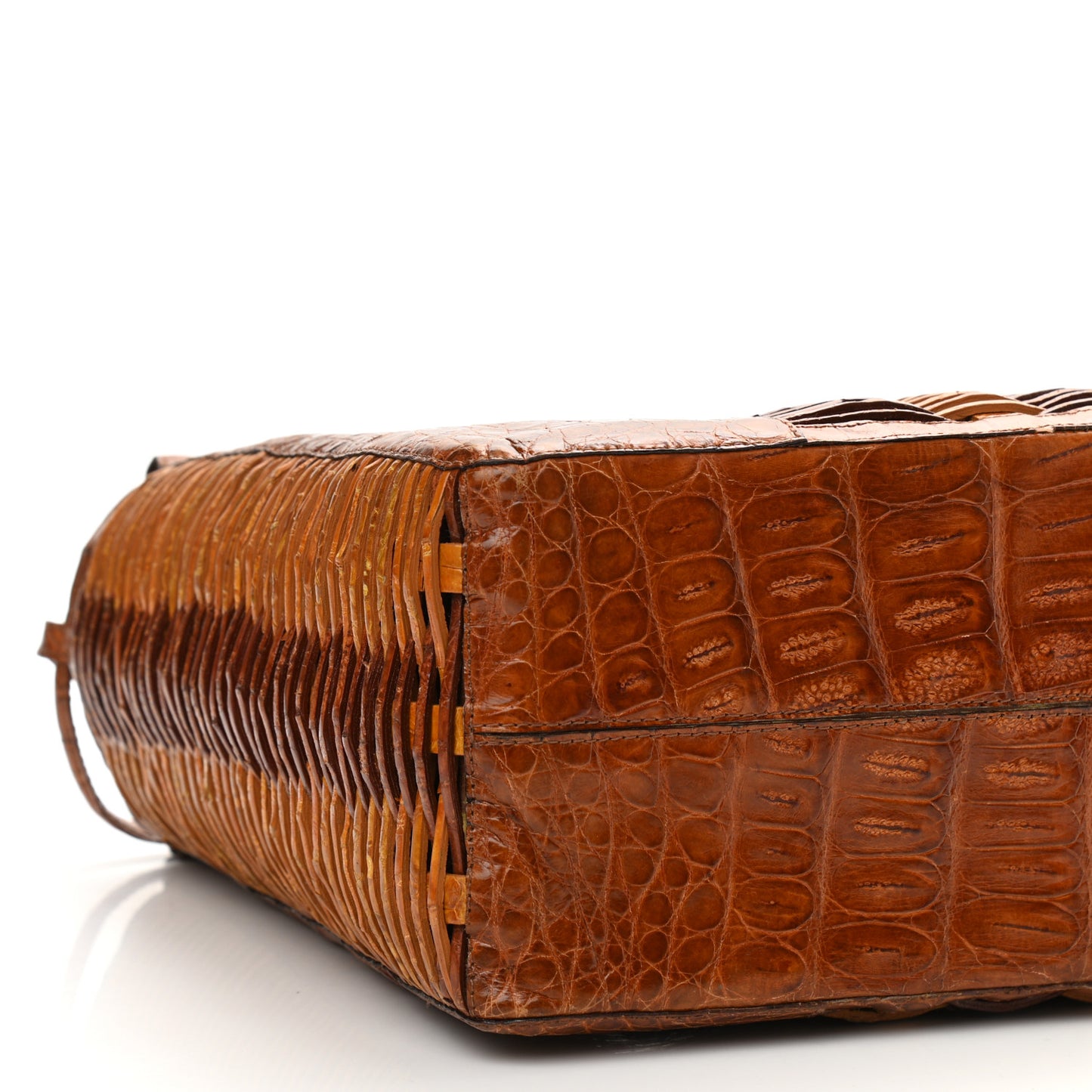 Crocodile Woven Top Handle Tote Brown