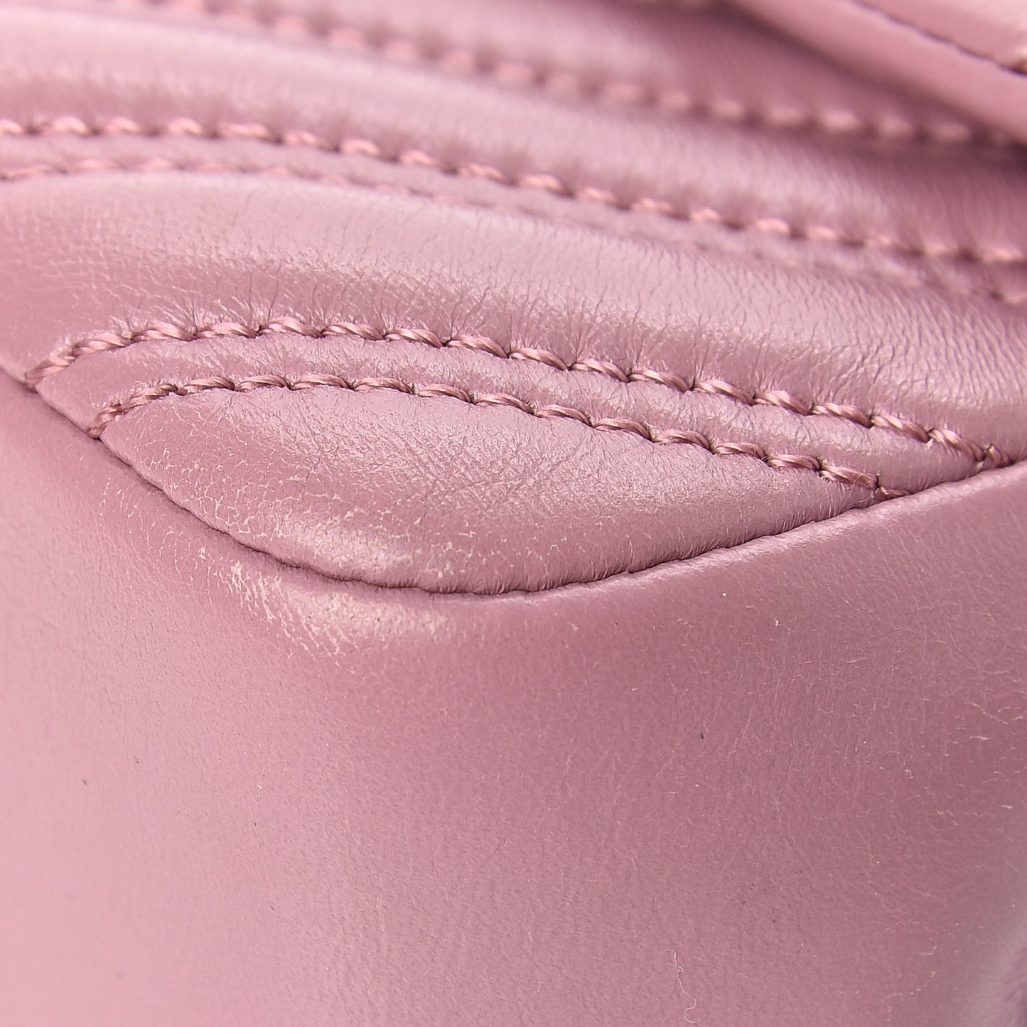 Lambskin Chevron Double Stitch Medium Single Flap Pink