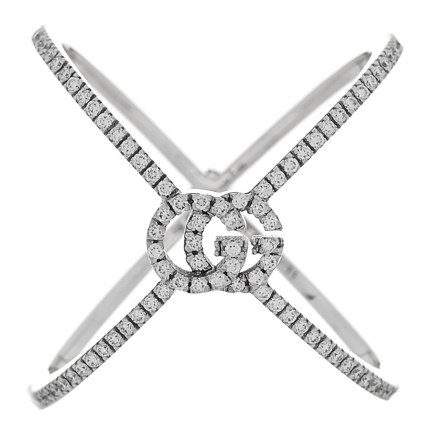 Gucci 18K White Gold Diamond Running G Cross Ring 51 5.75 1 of 4