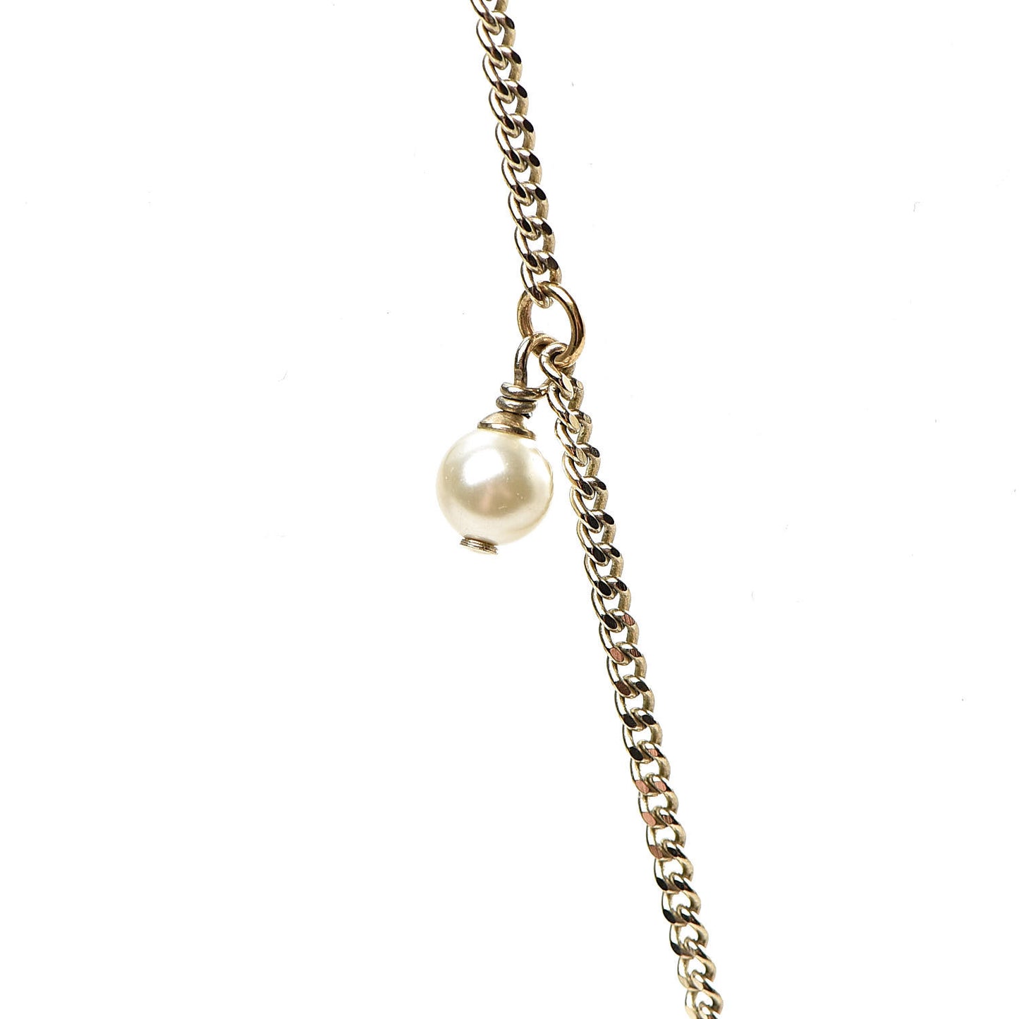 Pearl CC Pendant Long Necklace Gold