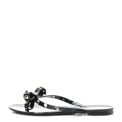 Valentino Garavani PVC Jelly Rockstud Bow Thong Sandals 38 Black 1 of 9
