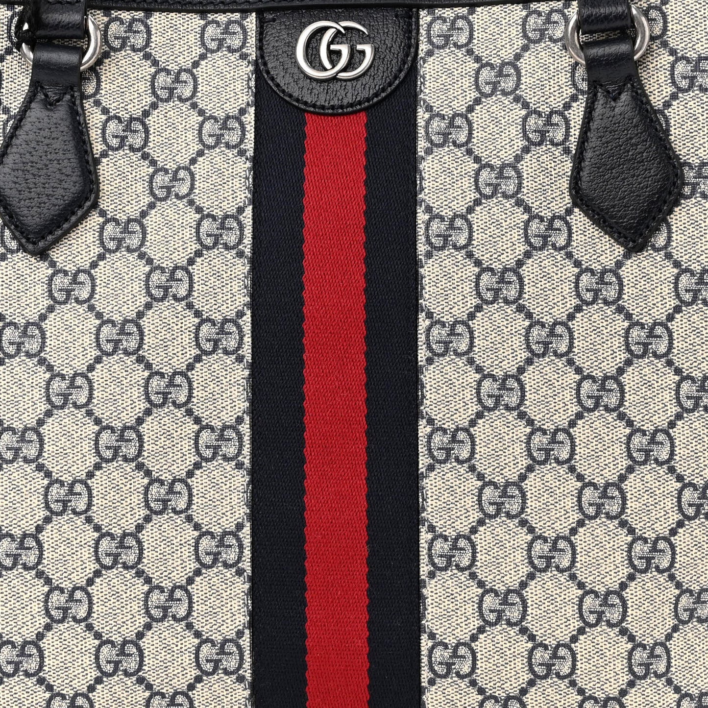 GG Supreme Monogram Textured Calfskin Web Medium Ophidia Shopping Tote Beige Blue