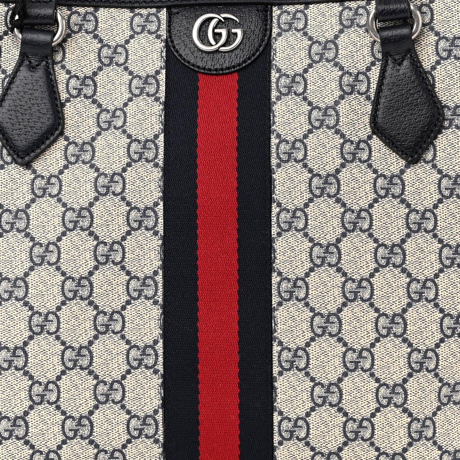 Gucci GG Supreme Monogram Textured Calfskin Web Medium Ophidia Shopping Tote Beige Blue 8 of 10