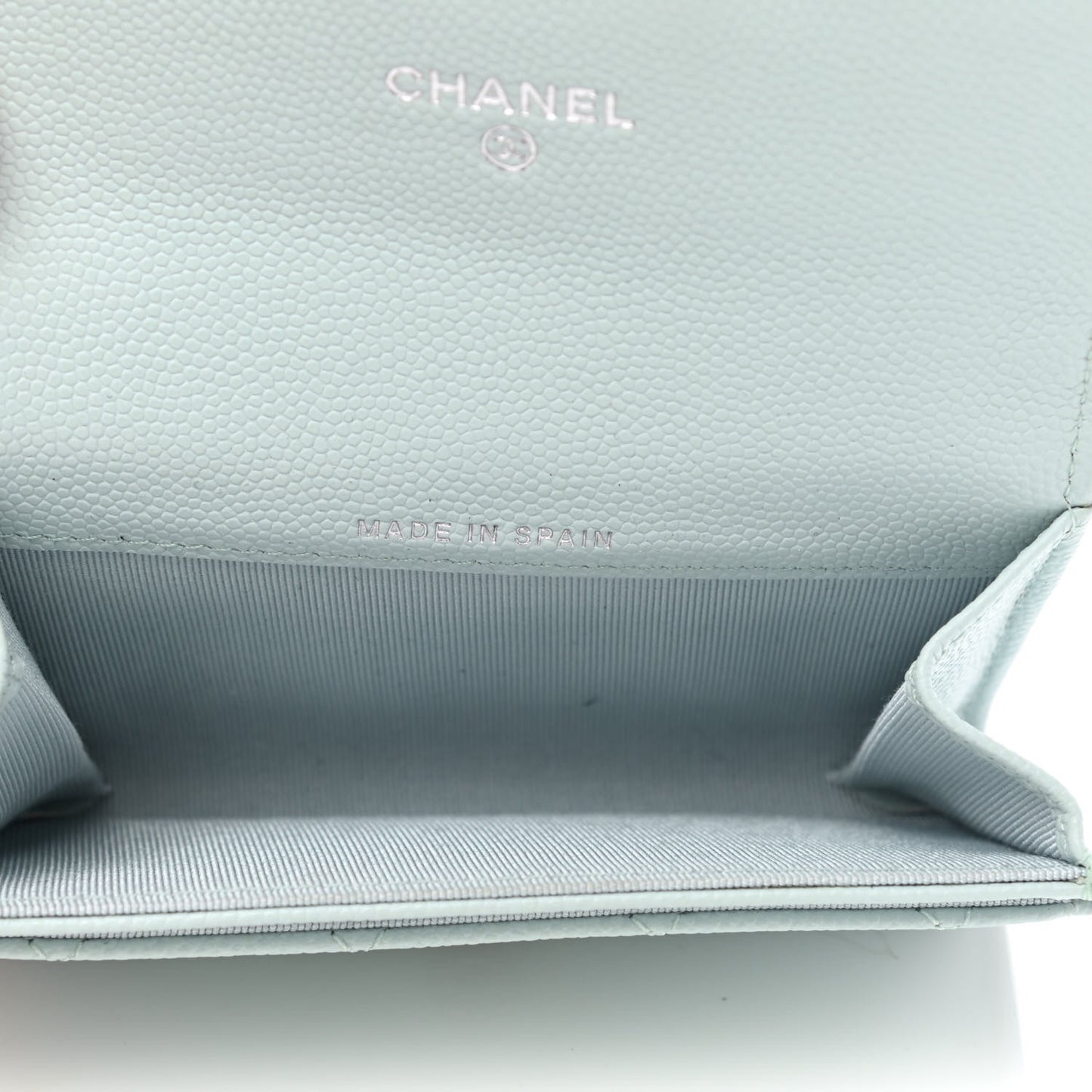 Caviar Quilted Flap Card Holder Wallet Light Blue