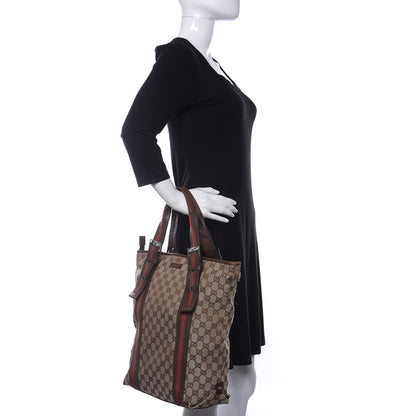 Gucci GG Monogram Medium Web Handle Vertical Tote Bag Dark Brown 2 of 16