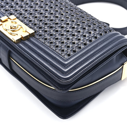 Chanel Lambskin Braided Woven Medium Boy Flap Navy Black 10 of 10