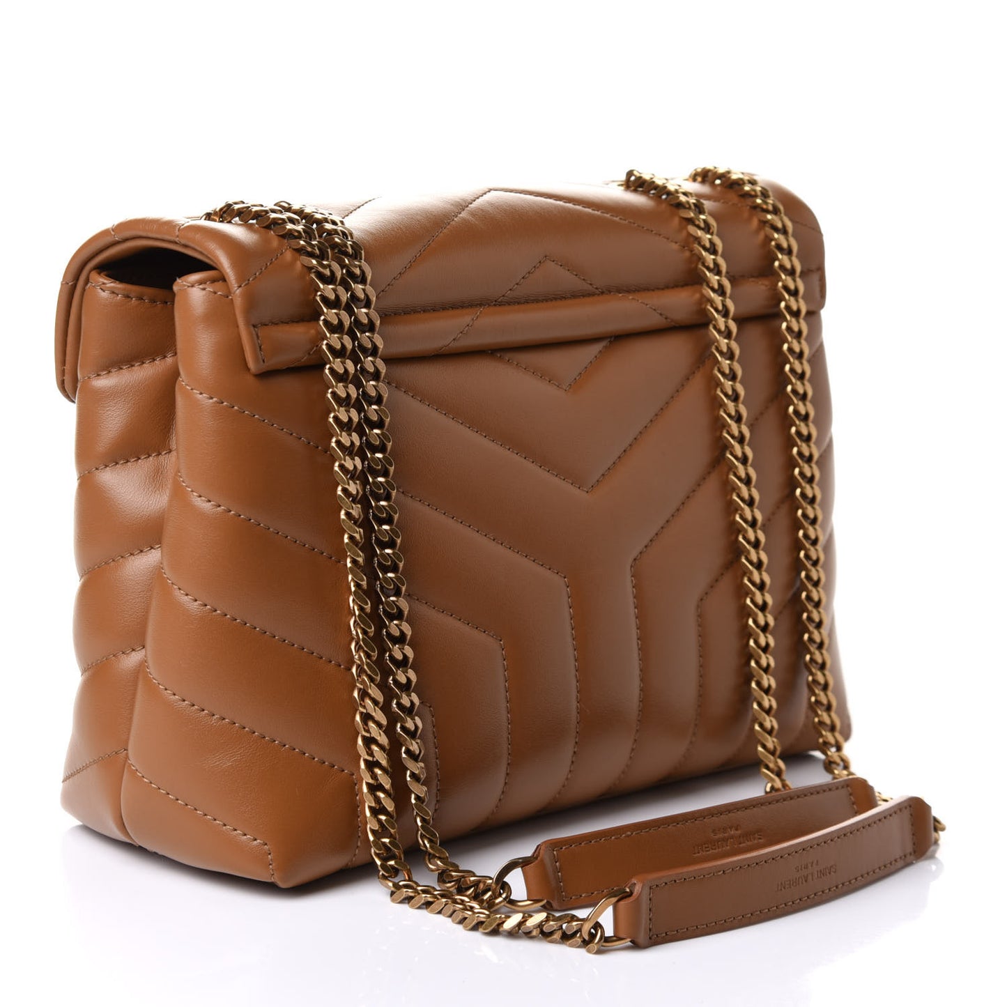 Calfskin Y Quilted Monogram Small Loulou Chain Satchel Dark Natural