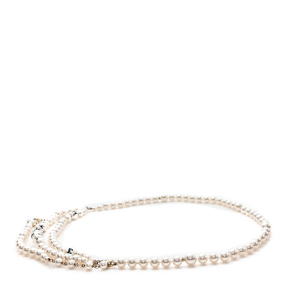 Chanel Pearl Crystal Coco's Pearls Logo Belt 85 34 Pearly White Black Gold 2 of 4