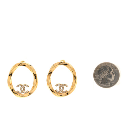 Chanel Metal Crystal Studded CC Round Earrings Gold 2 of 5