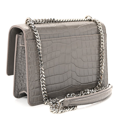 Saint Laurent Calfskin Crocodile Embossed Monogram Sunset Chain Wallet Grey 4 of 17