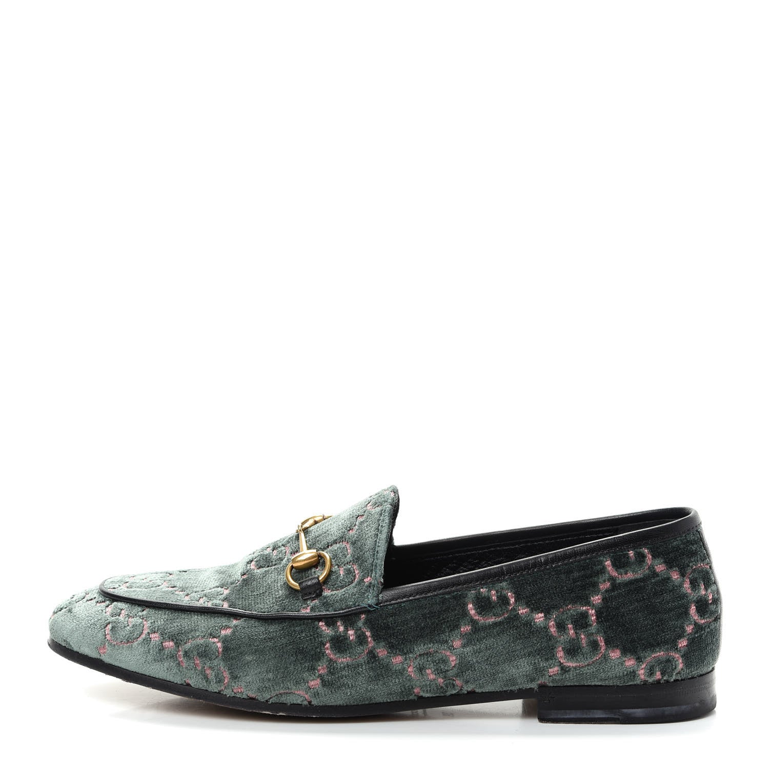 Gucci Velvet Malaga Kid GG Monogram Horsebit Womens Jordaan Loafers 39 Avio Dusty Pink Black 1 of 10